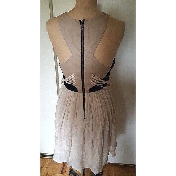 Blessed are the meek black taupe side back bodice  cutouts summer dress M (3) - Picture 6 of 13